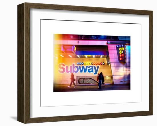 Instants of NY Series - Entrance of a Subway Station in Times Square - Urban Street Scene by Night-Philippe Hugonnard-Framed Art Print