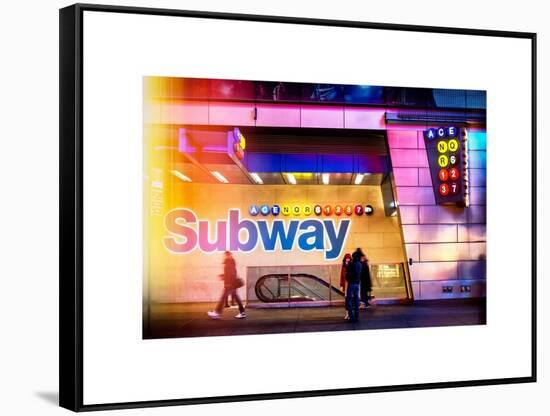 Instants of NY Series - Entrance of a Subway Station in Times Square - Urban Street Scene by Night-Philippe Hugonnard-Framed Stretched Canvas
