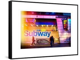 Instants of NY Series - Entrance of a Subway Station in Times Square - Urban Street Scene by Night-Philippe Hugonnard-Framed Stretched Canvas