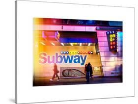 Instants of NY Series - Entrance of a Subway Station in Times Square - Urban Street Scene by Night-Philippe Hugonnard-Stretched Canvas