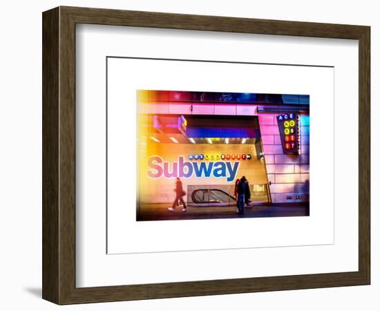 Instants of NY Series - Entrance of a Subway Station in Times Square - Urban Street Scene by Night-Philippe Hugonnard-Framed Art Print