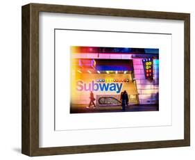 Instants of NY Series - Entrance of a Subway Station in Times Square - Urban Street Scene by Night-Philippe Hugonnard-Framed Art Print