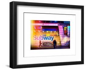 Instants of NY Series - Entrance of a Subway Station in Times Square - Urban Street Scene by Night-Philippe Hugonnard-Framed Art Print