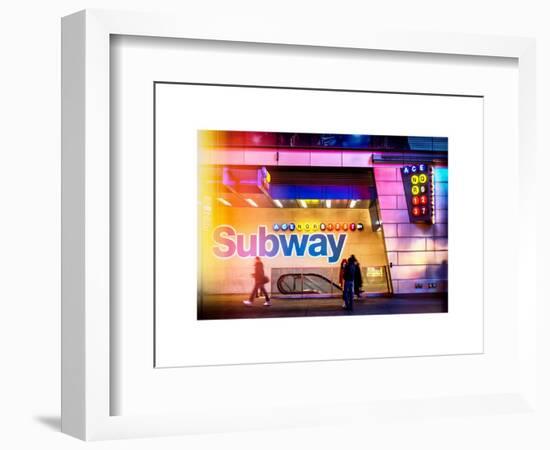 Instants of NY Series - Entrance of a Subway Station in Times Square - Urban Street Scene by Night-Philippe Hugonnard-Framed Art Print