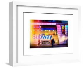 Instants of NY Series - Entrance of a Subway Station in Times Square - Urban Street Scene by Night-Philippe Hugonnard-Framed Art Print