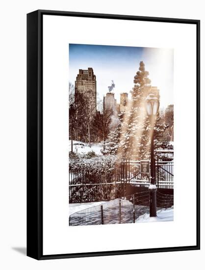 Instants of NY Series - Entrance View to Wollman Skating Rink of Central Park with a Snow Lamppost-Philippe Hugonnard-Framed Stretched Canvas