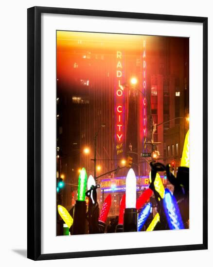 Instants of NY Series - Giant Christmas wreath in front of Radio City Music Hall on a Winter Night-Philippe Hugonnard-Framed Photographic Print