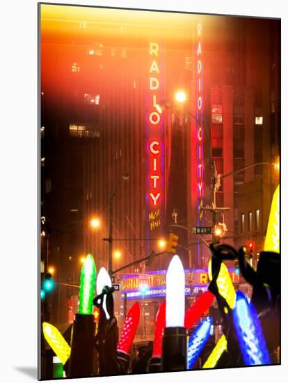 Instants of NY Series - Giant Christmas wreath in front of Radio City Music Hall on a Winter Night-Philippe Hugonnard-Mounted Photographic Print