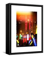 Instants of NY Series - Giant Christmas wreath in front of Radio City Music Hall on a Winter Night-Philippe Hugonnard-Framed Stretched Canvas