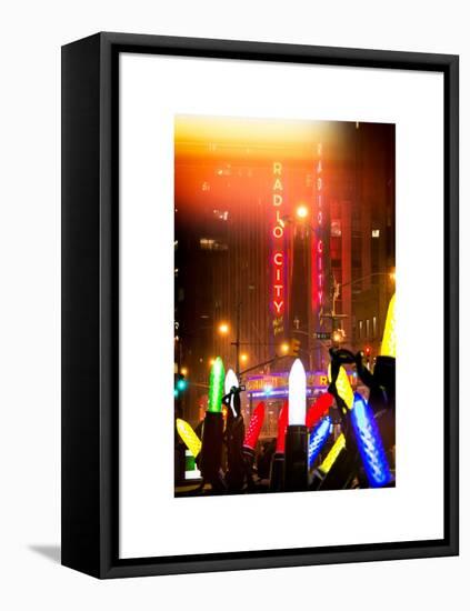 Instants of NY Series - Giant Christmas wreath in front of Radio City Music Hall on a Winter Night-Philippe Hugonnard-Framed Stretched Canvas