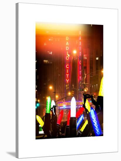 Instants of NY Series - Giant Christmas wreath in front of Radio City Music Hall on a Winter Night-Philippe Hugonnard-Stretched Canvas