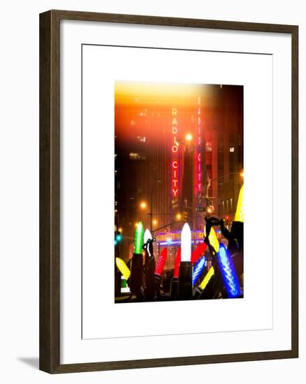 Instants of NY Series - Giant Christmas wreath in front of Radio City Music Hall on a Winter Night-Philippe Hugonnard-Framed Art Print