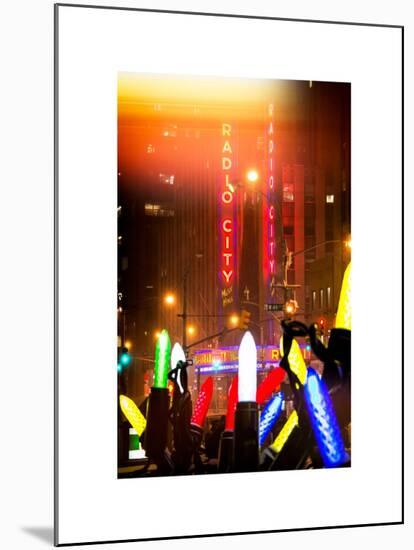 Instants of NY Series - Giant Christmas wreath in front of Radio City Music Hall on a Winter Night-Philippe Hugonnard-Mounted Art Print