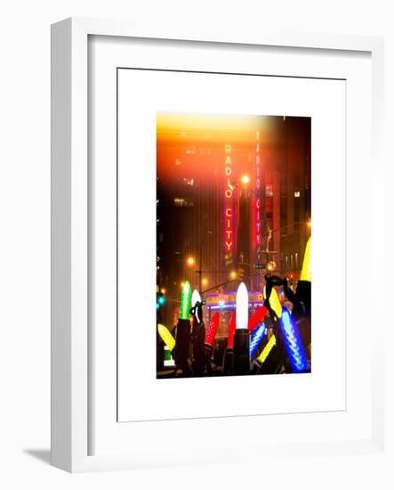 Instants of NY Series - Giant Christmas wreath in front of Radio City Music Hall on a Winter Night-Philippe Hugonnard-Framed Art Print