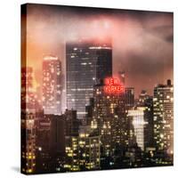 Instants of NY Series - Landscape Foggy Night in Manhattan with the New Yorker Hotel View-Philippe Hugonnard-Stretched Canvas