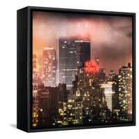Instants of NY Series - Landscape Foggy Night in Manhattan with the New Yorker Hotel View-Philippe Hugonnard-Framed Stretched Canvas