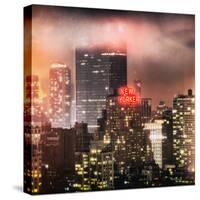 Instants of NY Series - Landscape Foggy Night in Manhattan with the New Yorker Hotel View-Philippe Hugonnard-Stretched Canvas