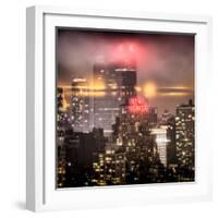 Instants of NY Series - Landscape Foggy Night in Manhattan with the New Yorker Hotel View-Philippe Hugonnard-Framed Photographic Print