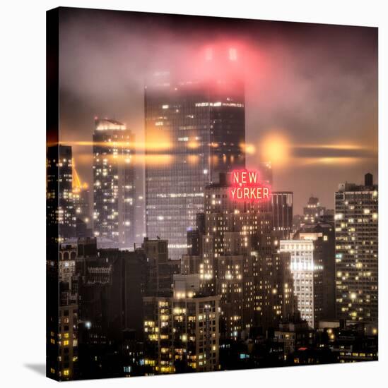 Instants of NY Series - Landscape Foggy Night in Manhattan with the New Yorker Hotel View-Philippe Hugonnard-Stretched Canvas