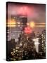 Instants of NY Series - Landscape Foggy Night in Manhattan with the New Yorker Hotel View-Philippe Hugonnard-Stretched Canvas