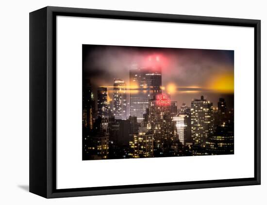 Instants of NY Series - Landscape Foggy Night in Manhattan with the New Yorker Hotel View-Philippe Hugonnard-Framed Stretched Canvas