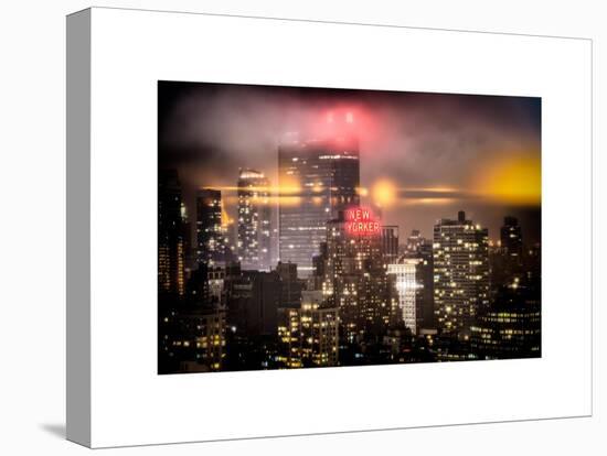 Instants of NY Series - Landscape Foggy Night in Manhattan with the New Yorker Hotel View-Philippe Hugonnard-Stretched Canvas