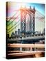 Instants of NY Series - Manhattan Bridge with Empire State Building Center from Brooklyn Bridge-Philippe Hugonnard-Stretched Canvas