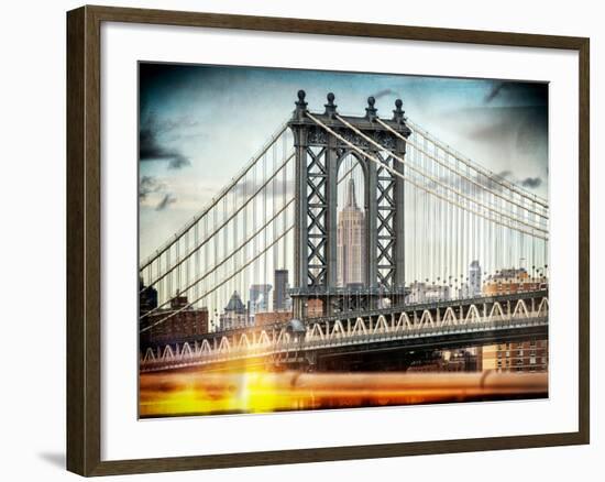 Instants of NY Series - Manhattan Bridge with Empire State Building Center from Brooklyn Bridge-Philippe Hugonnard-Framed Photographic Print