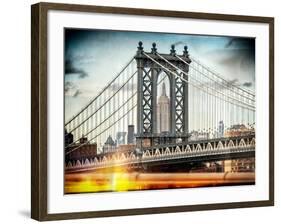 Instants of NY Series - Manhattan Bridge with Empire State Building Center from Brooklyn Bridge-Philippe Hugonnard-Framed Photographic Print