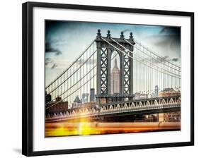 Instants of NY Series - Manhattan Bridge with Empire State Building Center from Brooklyn Bridge-Philippe Hugonnard-Framed Photographic Print