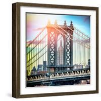 Instants of NY Series - Manhattan Bridge with Empire State Building Center from Brooklyn Bridge-Philippe Hugonnard-Framed Photographic Print