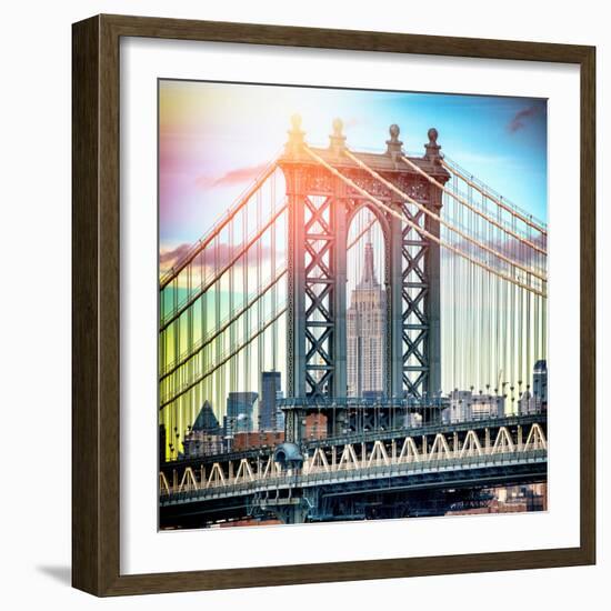 Instants of NY Series - Manhattan Bridge with Empire State Building Center from Brooklyn Bridge-Philippe Hugonnard-Framed Photographic Print