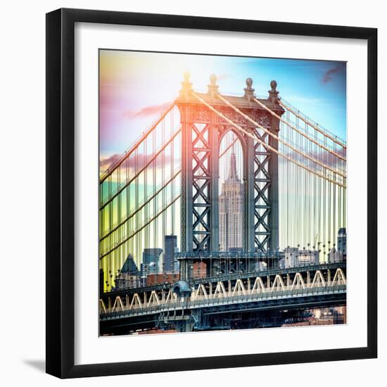 Instants of NY Series - Manhattan Bridge with Empire State Building Center from Brooklyn Bridge-Philippe Hugonnard-Framed Photographic Print