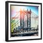 Instants of NY Series - Manhattan Bridge with Empire State Building Center from Brooklyn Bridge-Philippe Hugonnard-Framed Photographic Print