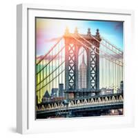 Instants of NY Series - Manhattan Bridge with Empire State Building Center from Brooklyn Bridge-Philippe Hugonnard-Framed Photographic Print