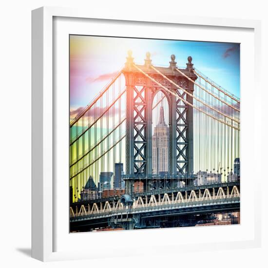 Instants of NY Series - Manhattan Bridge with Empire State Building Center from Brooklyn Bridge-Philippe Hugonnard-Framed Photographic Print