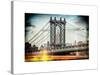 Instants of NY Series - Manhattan Bridge with Empire State Building Center from Brooklyn Bridge-Philippe Hugonnard-Stretched Canvas