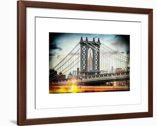 Instants of NY Series - Manhattan Bridge with Empire State Building Center from Brooklyn Bridge-Philippe Hugonnard-Framed Art Print