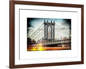 Instants of NY Series - Manhattan Bridge with Empire State Building Center from Brooklyn Bridge-Philippe Hugonnard-Framed Art Print