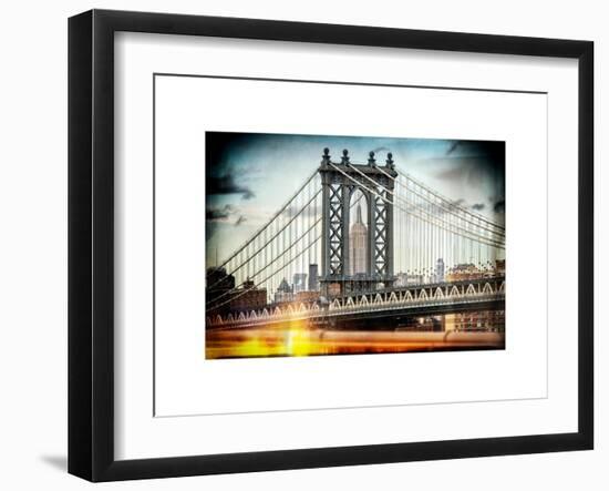 Instants of NY Series - Manhattan Bridge with Empire State Building Center from Brooklyn Bridge-Philippe Hugonnard-Framed Art Print