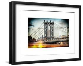 Instants of NY Series - Manhattan Bridge with Empire State Building Center from Brooklyn Bridge-Philippe Hugonnard-Framed Art Print