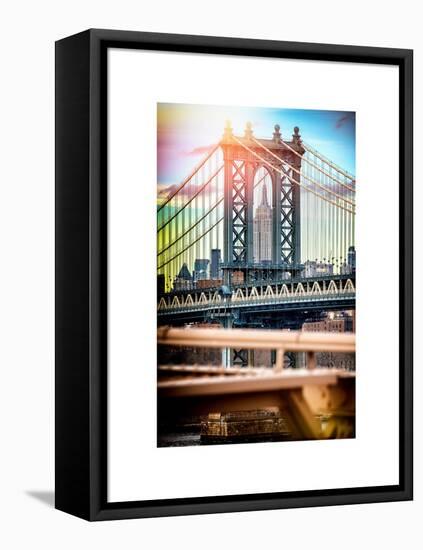 Instants of NY Series - Manhattan Bridge with Empire State Building Center from Brooklyn Bridge-Philippe Hugonnard-Framed Stretched Canvas