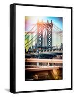 Instants of NY Series - Manhattan Bridge with Empire State Building Center from Brooklyn Bridge-Philippe Hugonnard-Framed Stretched Canvas