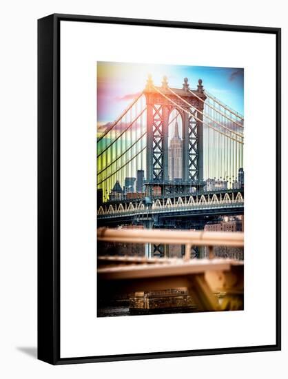 Instants of NY Series - Manhattan Bridge with Empire State Building Center from Brooklyn Bridge-Philippe Hugonnard-Framed Stretched Canvas