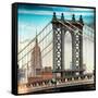 Instants of NY Series - Manhattan Bridge with the Empire State Building from Brooklyn Bridge-Philippe Hugonnard-Framed Stretched Canvas