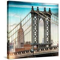 Instants of NY Series - Manhattan Bridge with the Empire State Building from Brooklyn Bridge-Philippe Hugonnard-Stretched Canvas