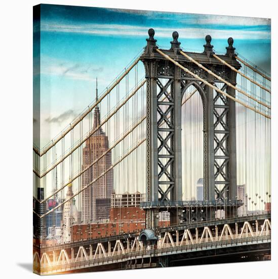 Instants of NY Series - Manhattan Bridge with the Empire State Building from Brooklyn Bridge-Philippe Hugonnard-Stretched Canvas