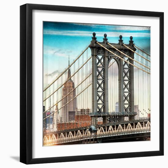 Instants of NY Series - Manhattan Bridge with the Empire State Building from Brooklyn Bridge-Philippe Hugonnard-Framed Photographic Print