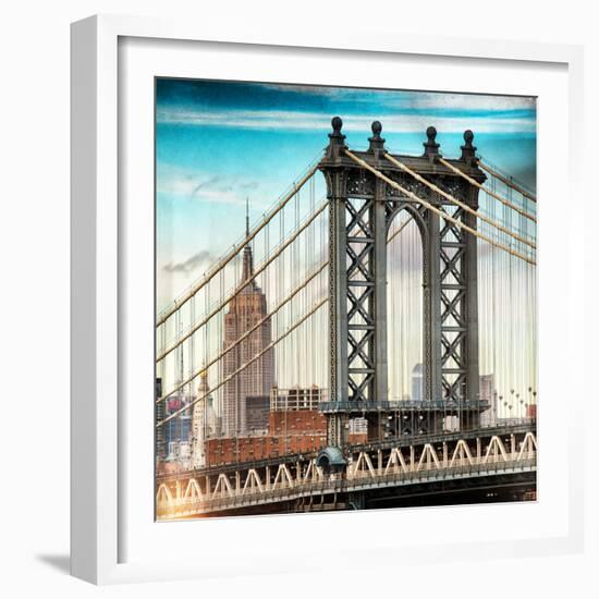 Instants of NY Series - Manhattan Bridge with the Empire State Building from Brooklyn Bridge-Philippe Hugonnard-Framed Photographic Print