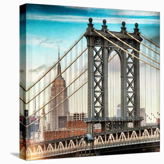 Instants of NY Series - Manhattan Bridge with the Empire State Building from Brooklyn Bridge-Philippe Hugonnard-Stretched Canvas